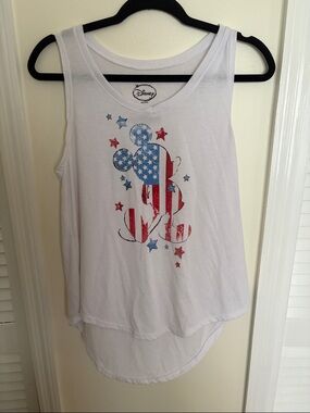 Disney White Tank Top with Red & Blue American Flag Mickey Graphic
